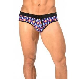 NEW STEELE freestyle swim brief in blue purple flame